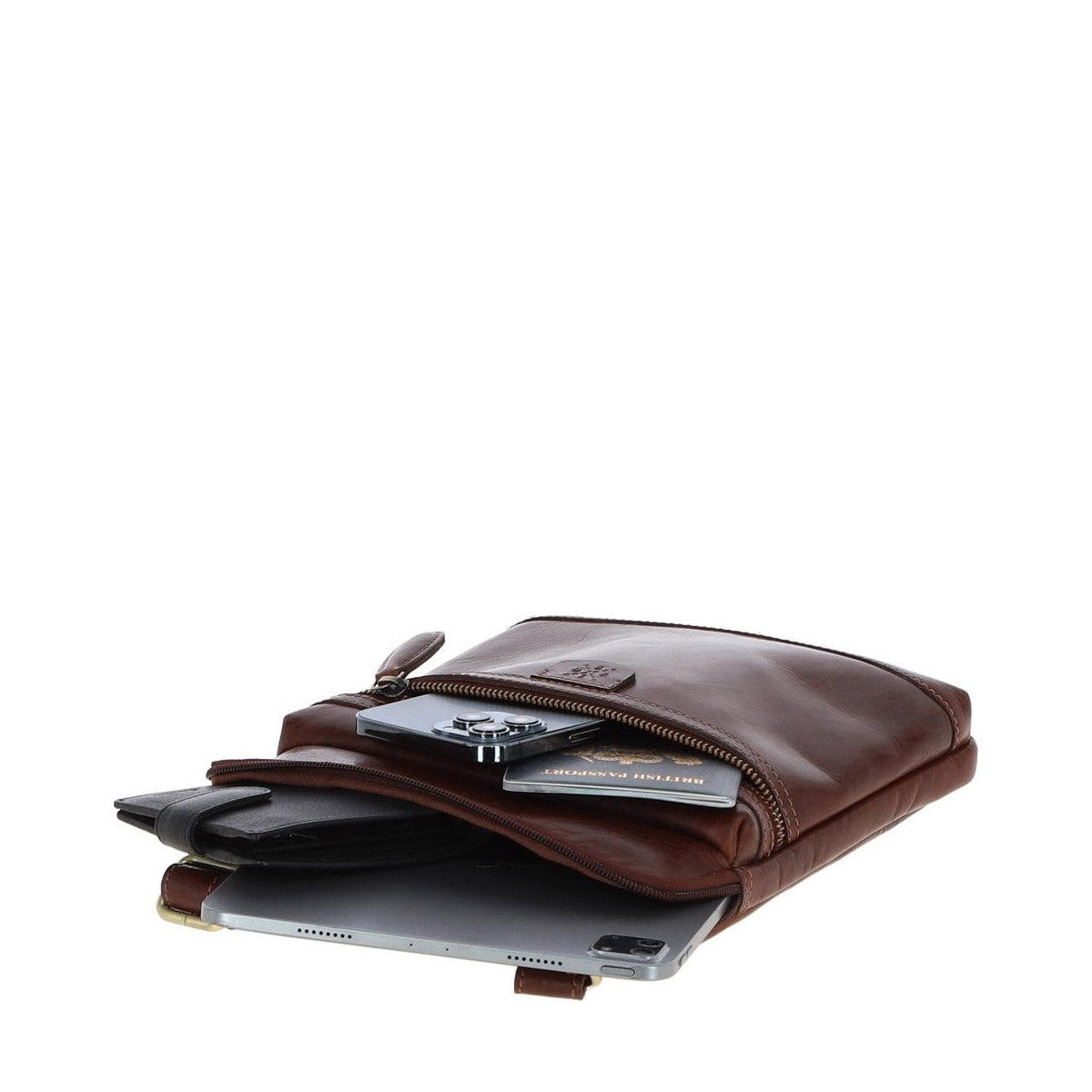 Leather Medium Flight Bag Chestnut Tan: T-71
