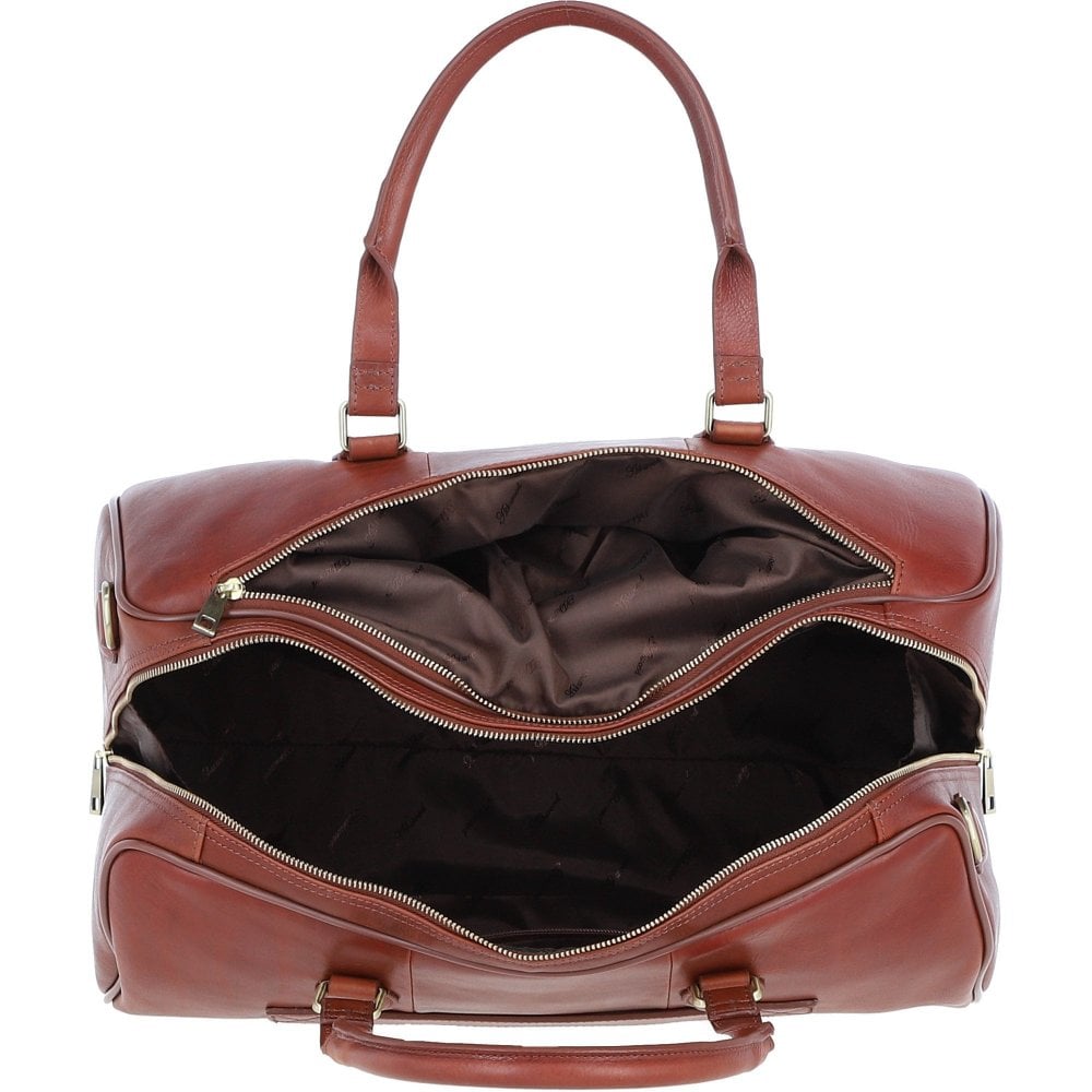 Luxury Leather Duffle Bag with Detachable Strap - Tan