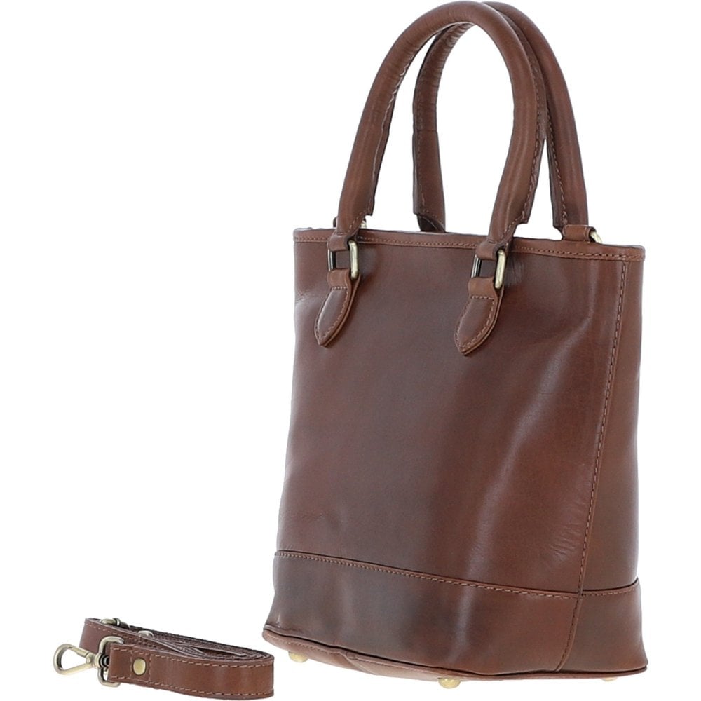 Small Leather Bucket Bag - Brown
