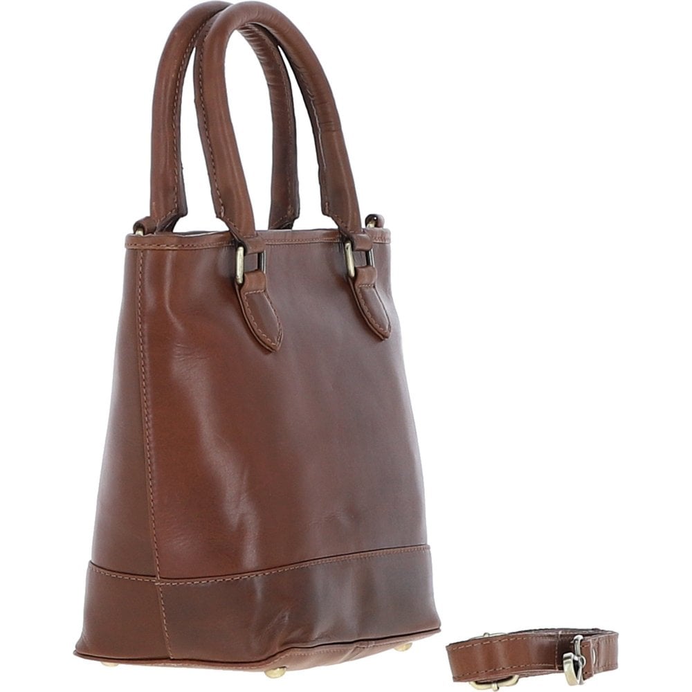 Small Leather Bucket Bag - Brown