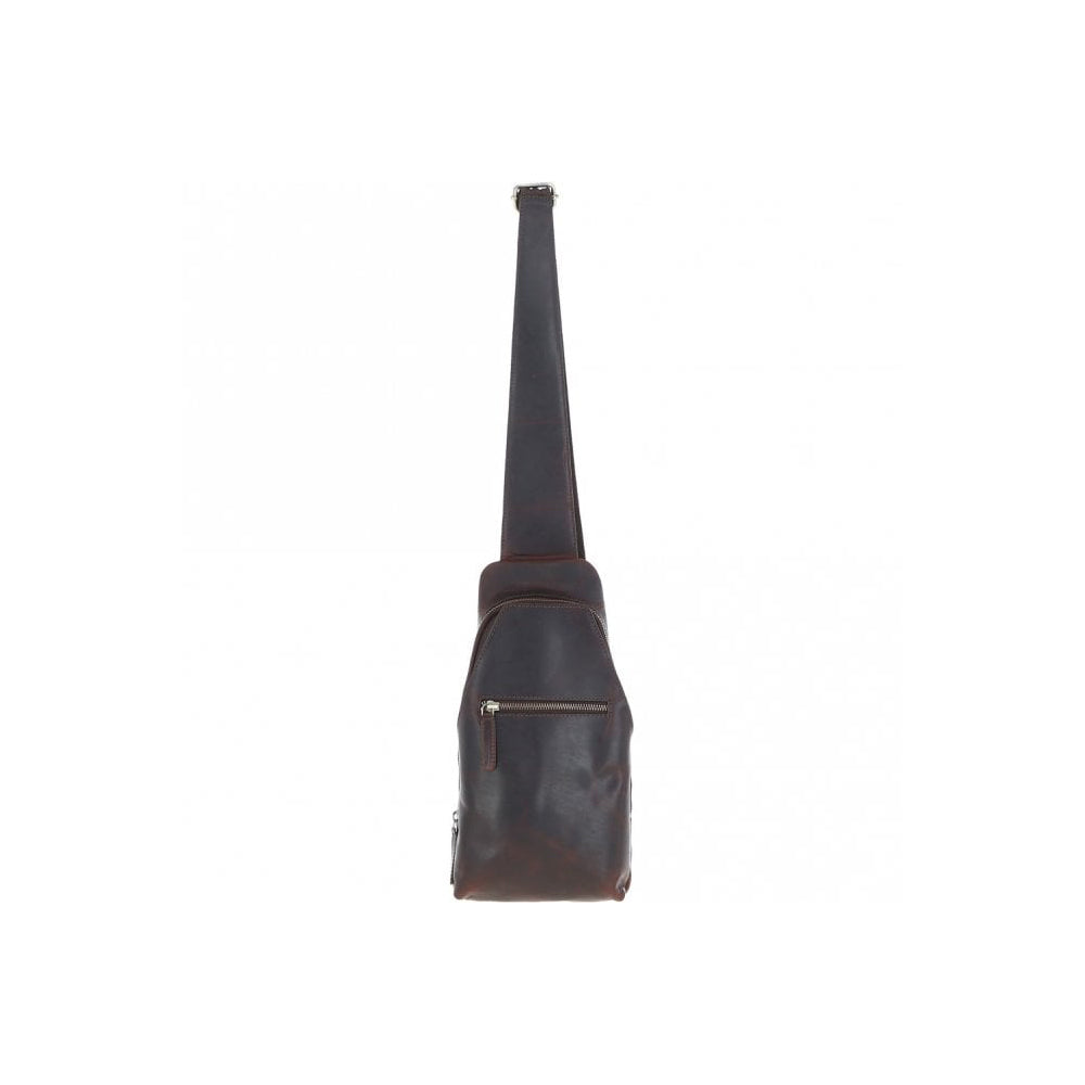 Three Pocket Leather Sling Bag - Brown