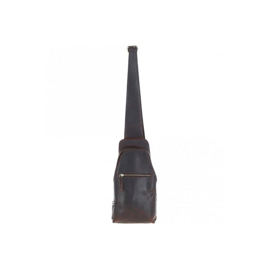 Three Pocket Leather Sling Bag - Brown