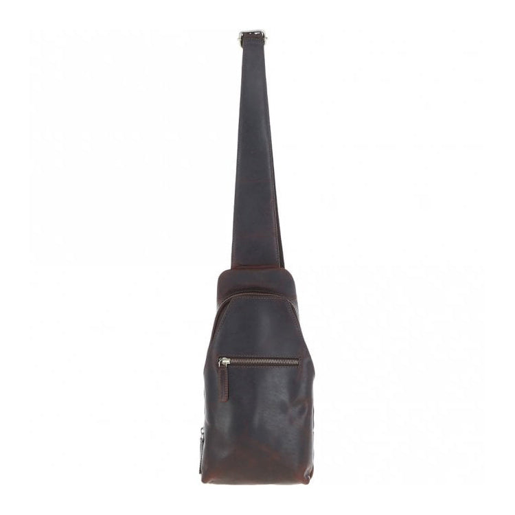 Three Pocket Leather Sling Bag - Brown