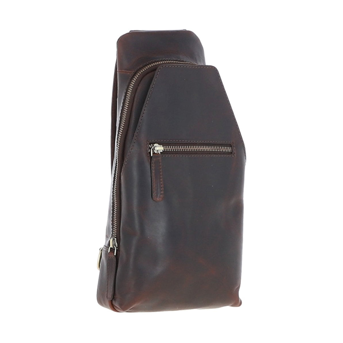 Three Pocket Leather Sling Bag - Brown