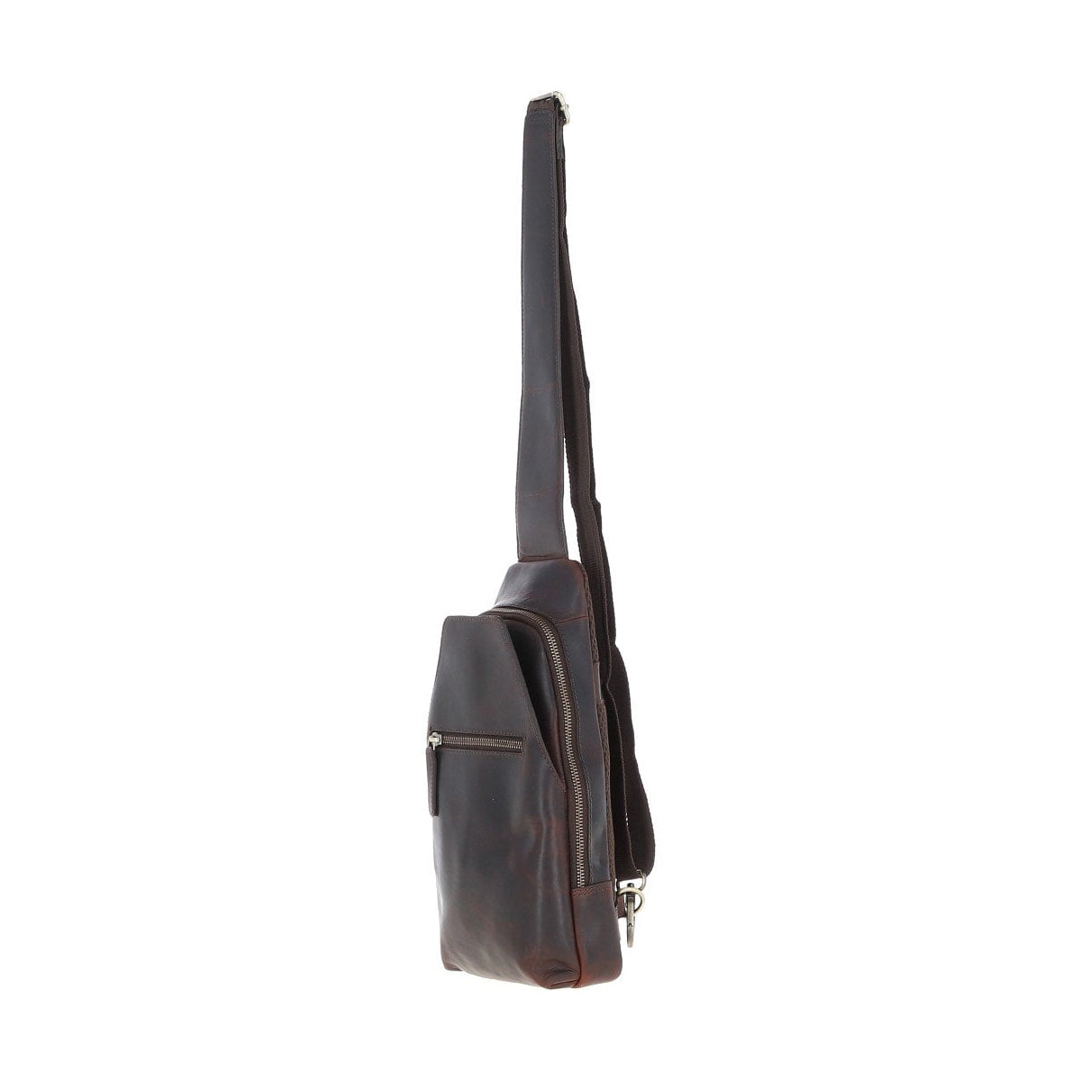 Three Pocket Leather Sling Bag - Brown