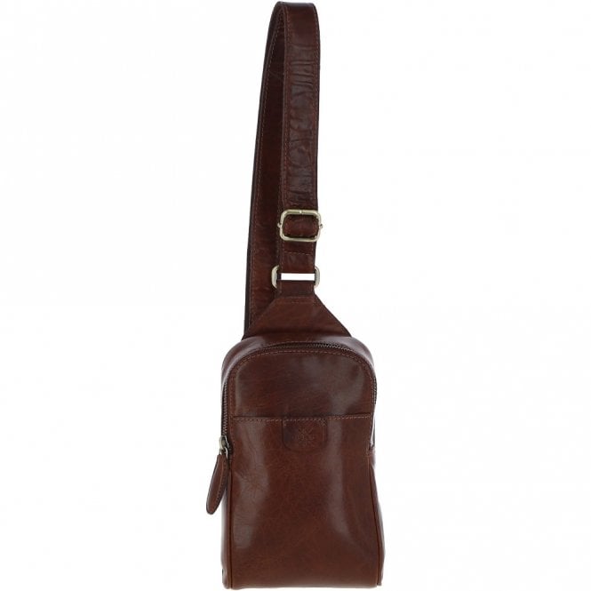 Three Pocket Leather Sling Bag - Chestnut