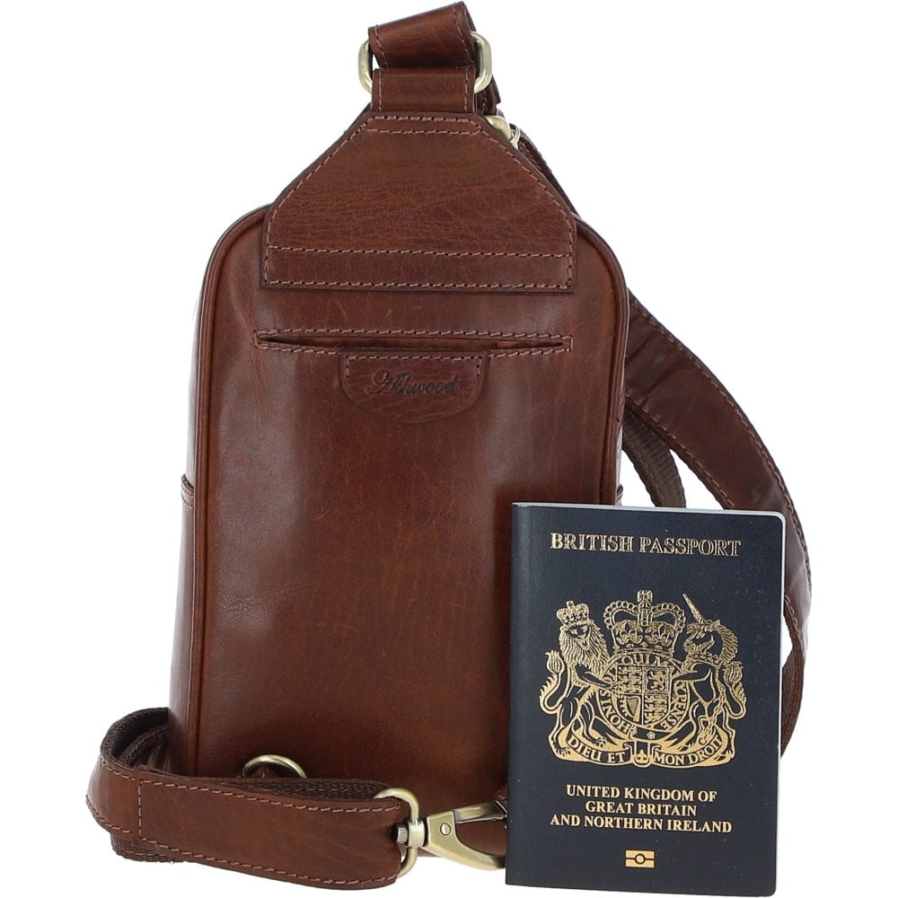 Three Pocket Leather Sling Bag - Chestnut