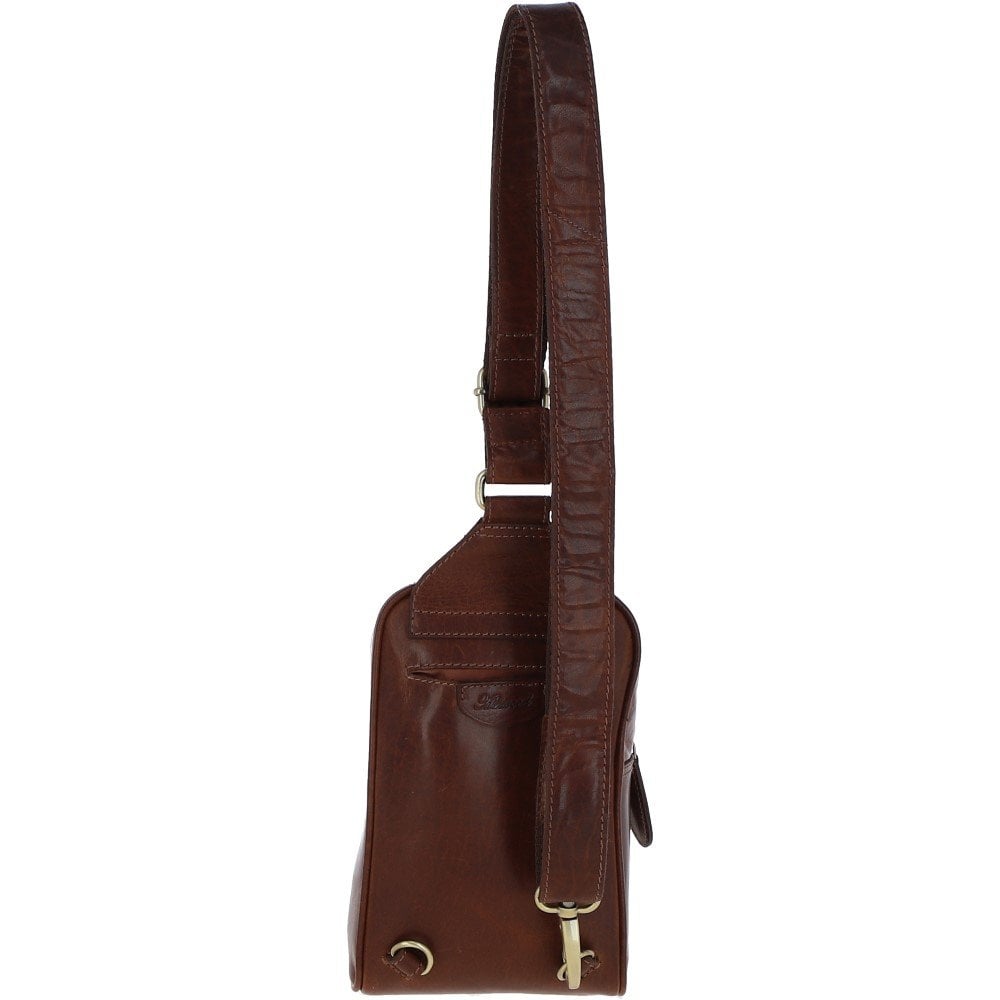 Three Pocket Leather Sling Bag - Chestnut