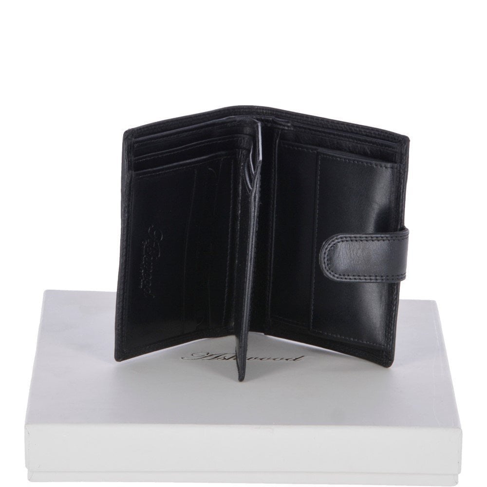 Flip Side 6 card, ID & Coins Dual Bill fold Tab Leather Wallet - Black