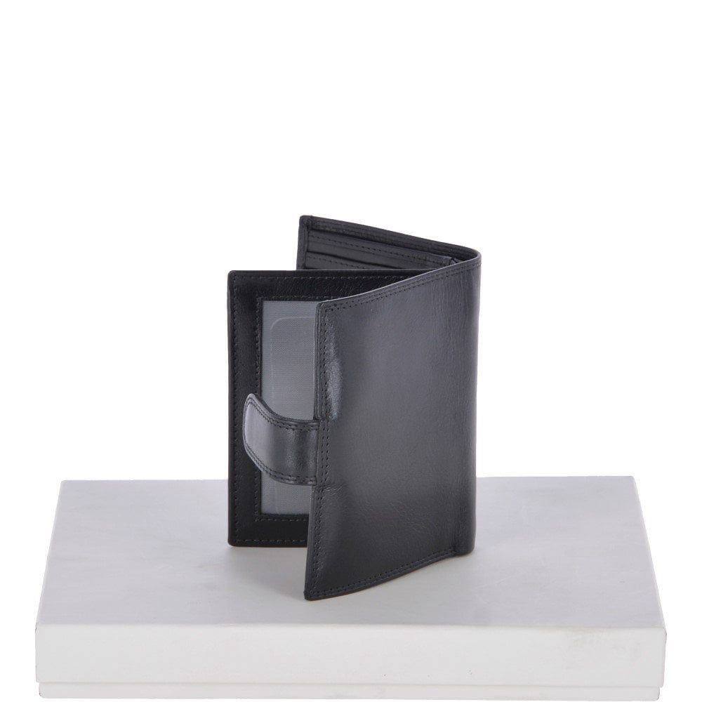 Flip Side 6 card, ID & Coins Dual Bill fold Tab Leather Wallet - Black