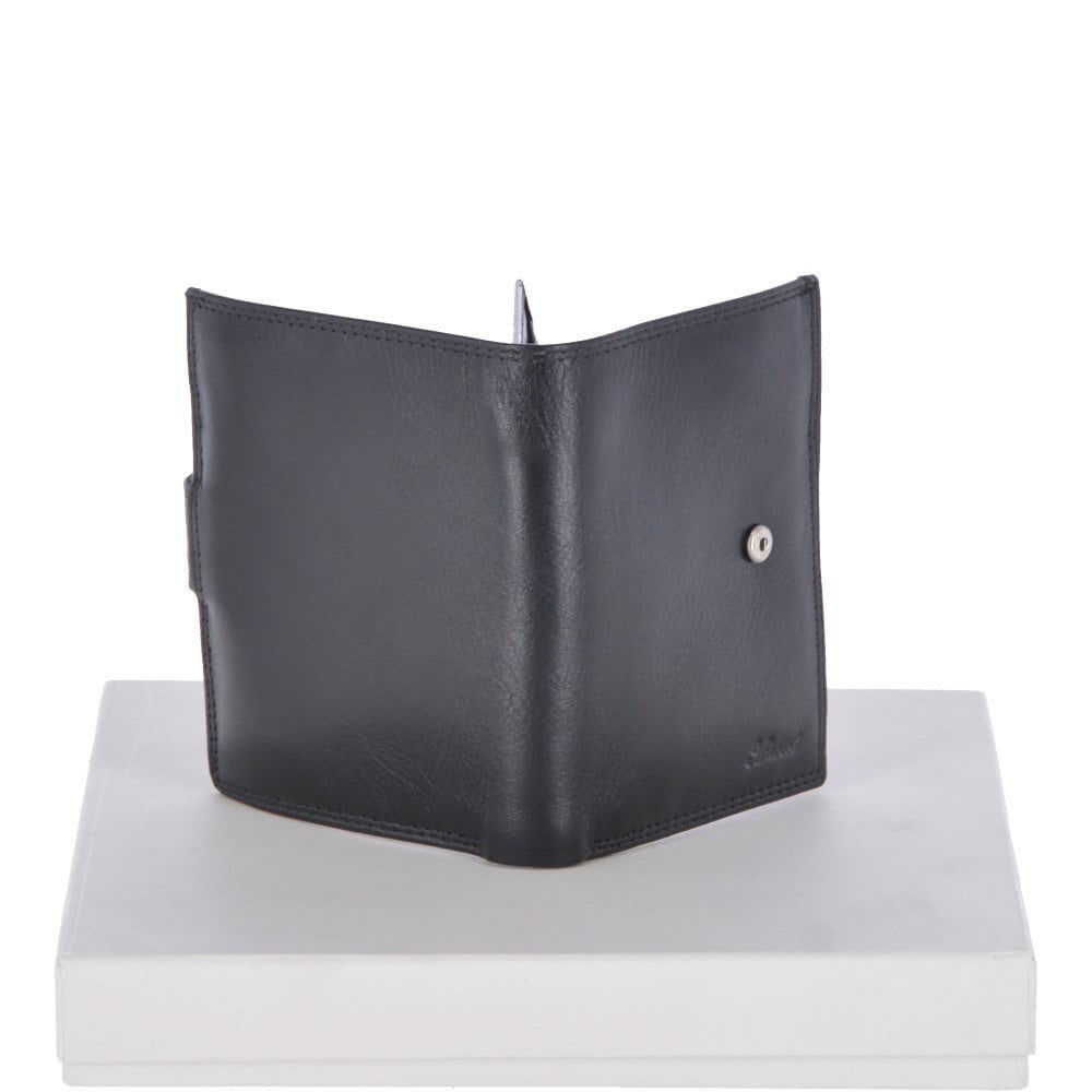 Flip Side 6 card, ID & Coins Dual Bill fold Tab Leather Wallet - Black