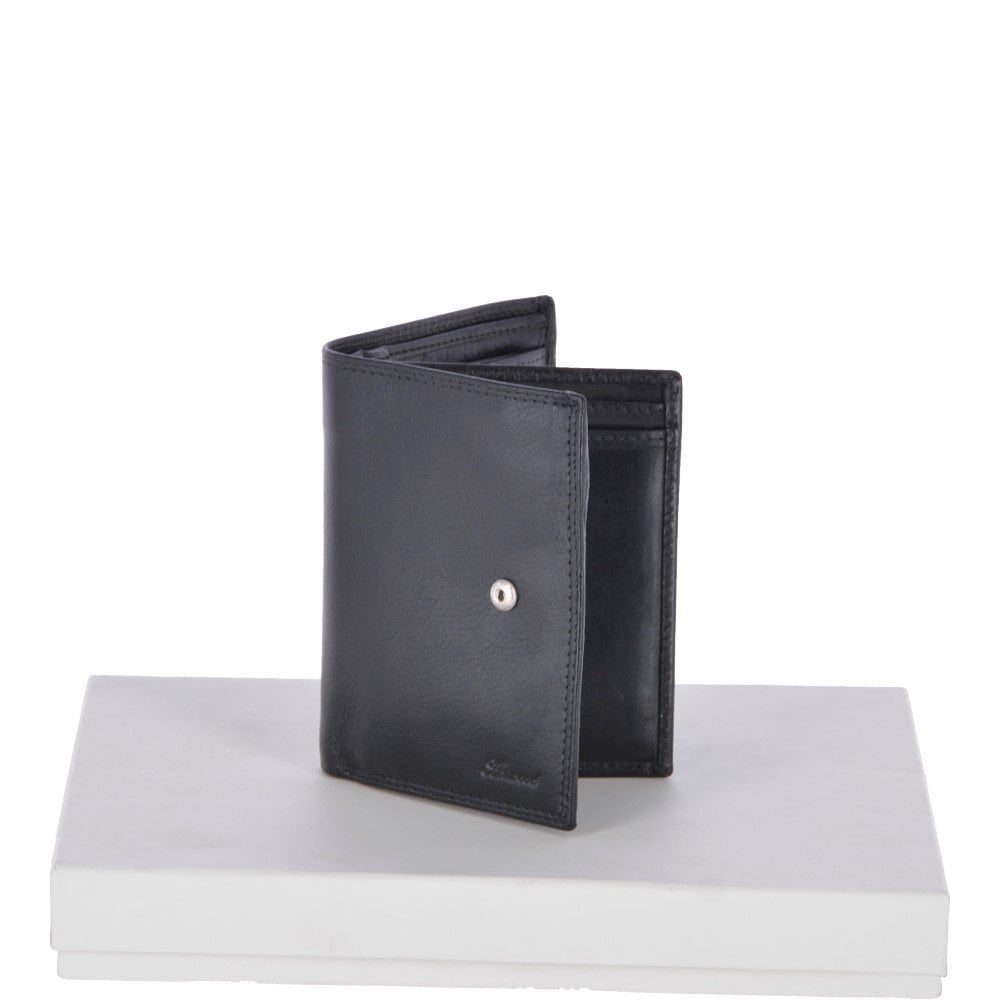 Flip Side 6 card, ID & Coins Dual Bill fold Tab Leather Wallet - Black