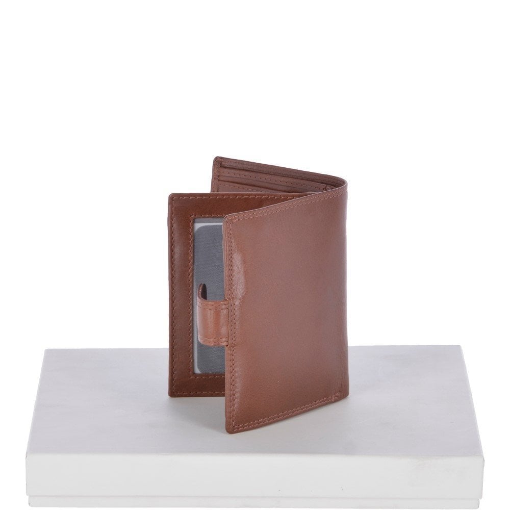 Flip Side 6 card, ID & Coins Dual Bill fold Tab Leather Wallet - Tan