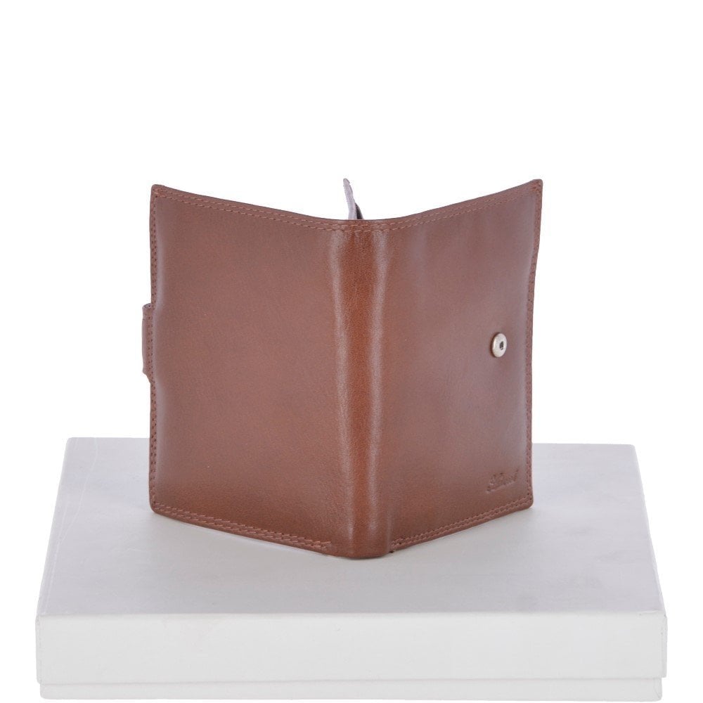 Flip Side 6 card, ID & Coins Dual Bill fold Tab Leather Wallet - Tan