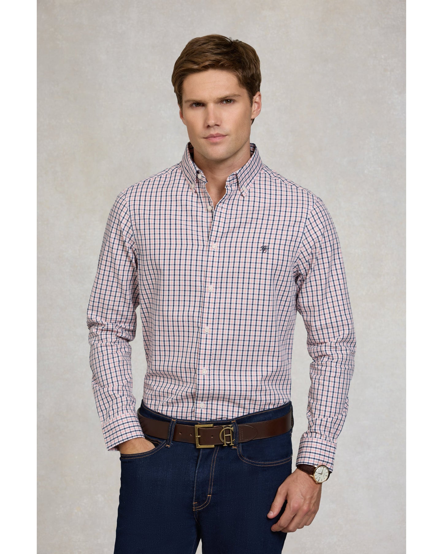 Men's Classic Woven Button Down Shirt - Cotswold Pink Check