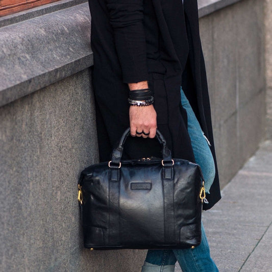 Leather Vintage Laptop Work Bag Black : G-34