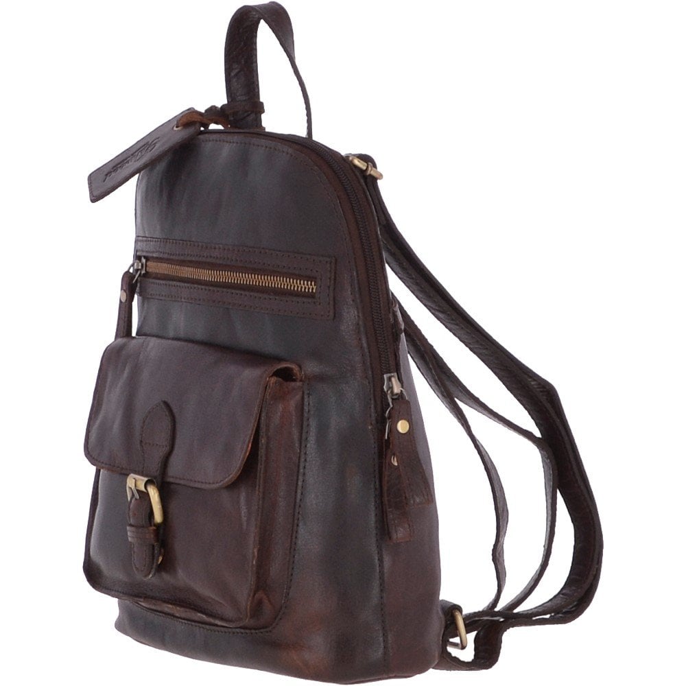 Small Vintage Leather Backpack Brandy – G25