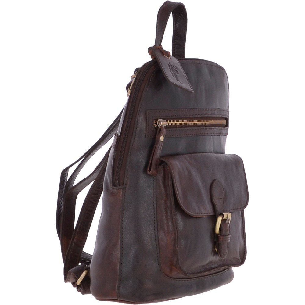 Small Vintage Leather Backpack Brandy – G25