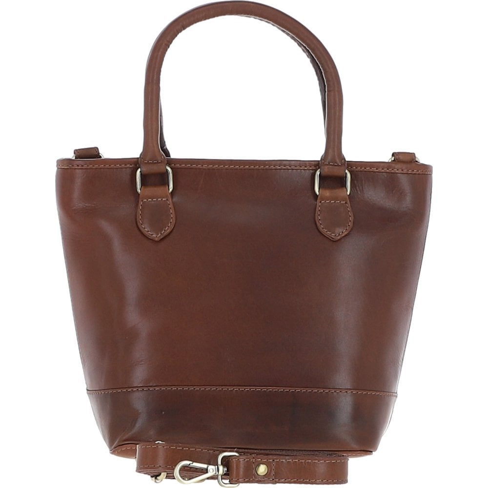 Small Leather Bucket Bag - Brown