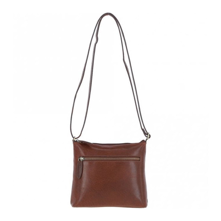 Zip Top Leather Crossbody Bag - Chestnut