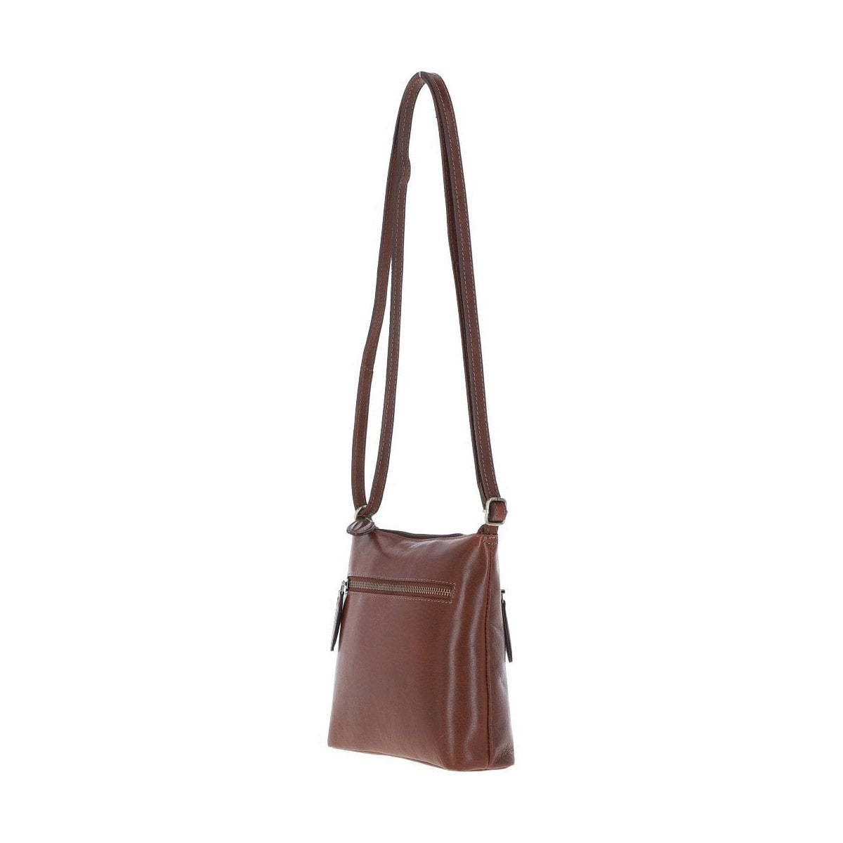 Zip Top Leather Crossbody Bag - Chestnut