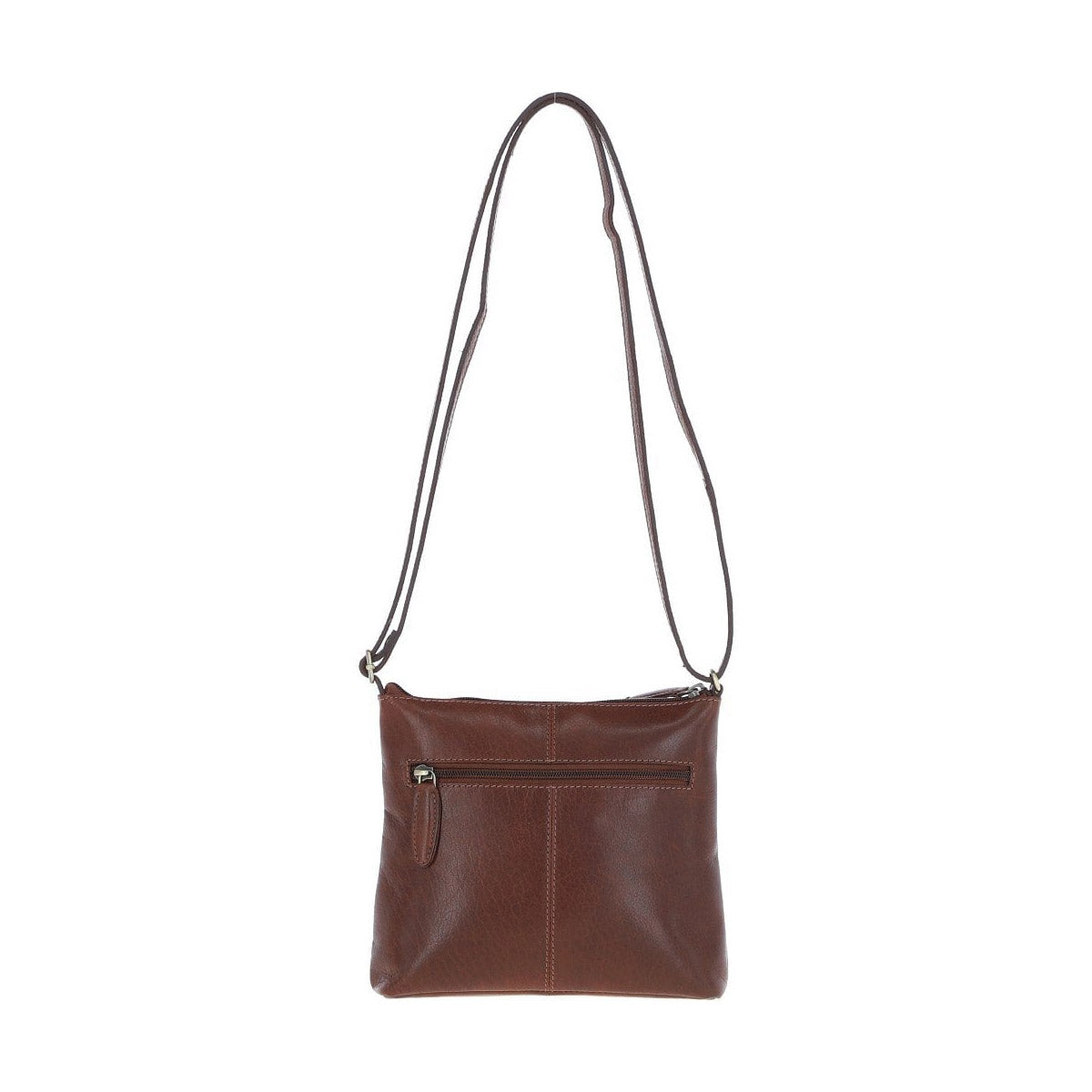 Zip Top Leather Crossbody Bag - Chestnut