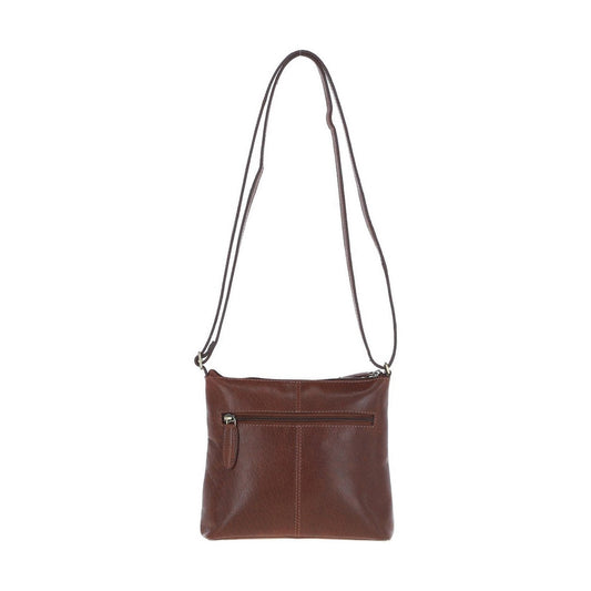 Zip Top Leather Crossbody Bag - Chestnut