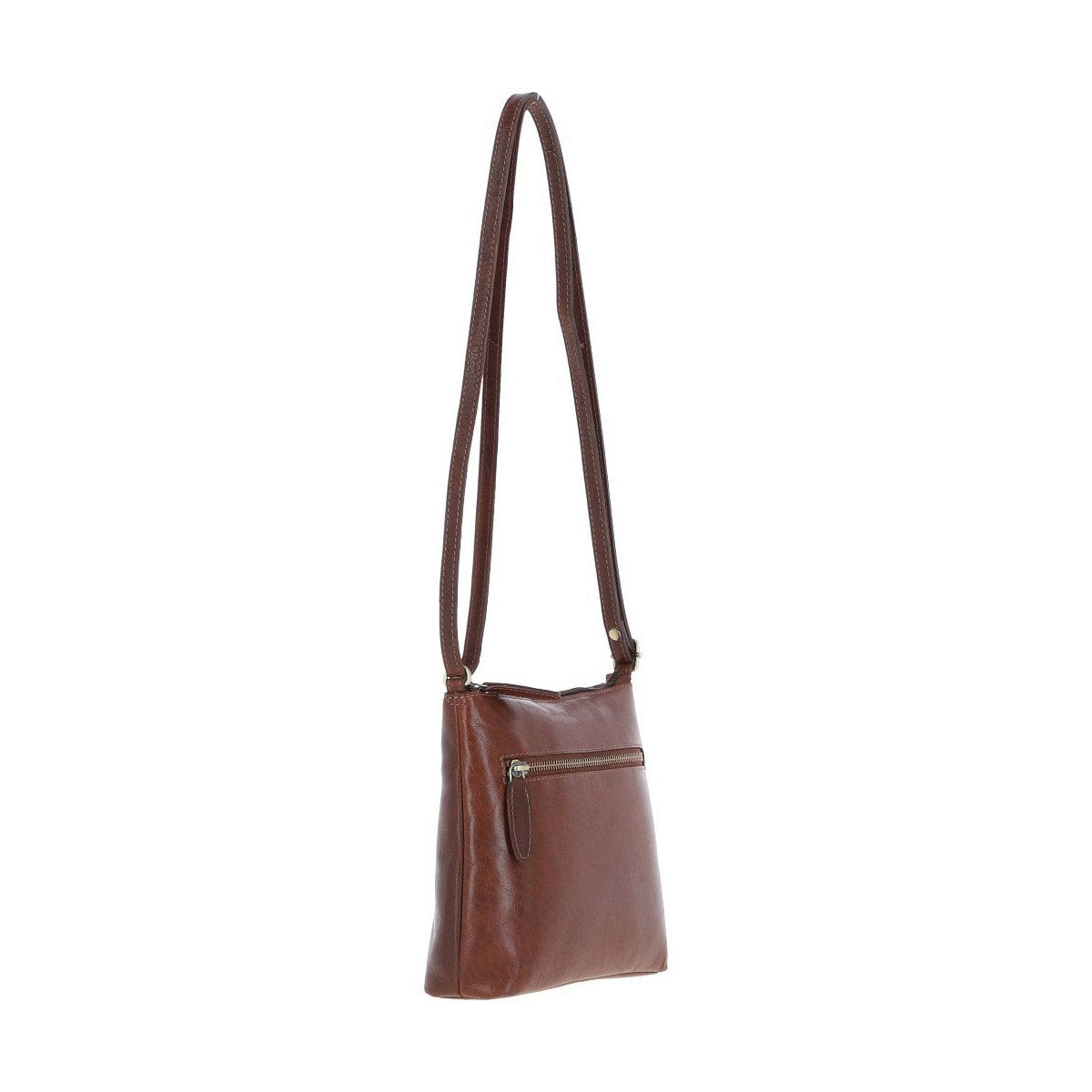 Zip Top Leather Crossbody Bag - Chestnut