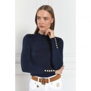 Buttoned Knit Crew Neck Jumper