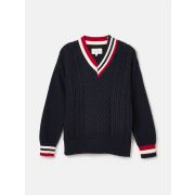 Dawson Navy Cable Knit Cricket Jumper