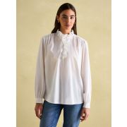 Melanie White Cotton Ruffle Blouse