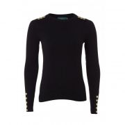 Buttoned Knit Crew Neck Jumper