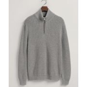 Cotton and Lambswool Half Zip Ribbed Jumper