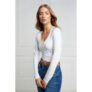 Long Sleeve Vee Neck Tee - White