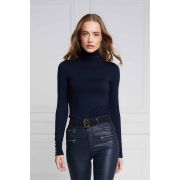 Buttoned Knit Roll Neck