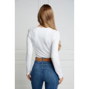 Long Sleeve Vee Neck Tee - White