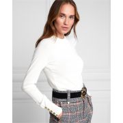 Buttoned Knit Crew Neck Jumper