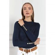 Buttoned Knit Crew Neck Jumper