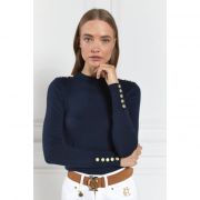 Buttoned Knit Crew Neck Jumper