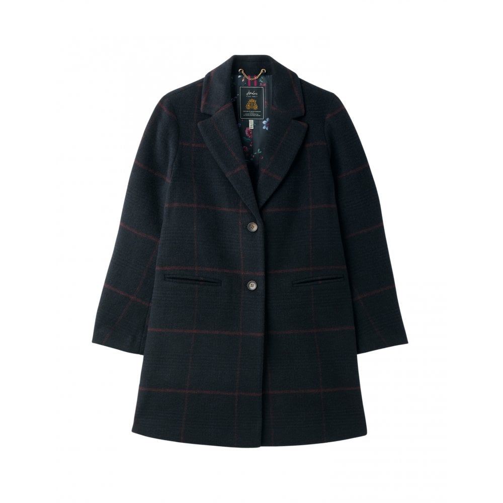 Joules costello check fashion wool blend coat