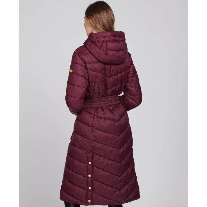 barbour international lineout long quilted coat merlot